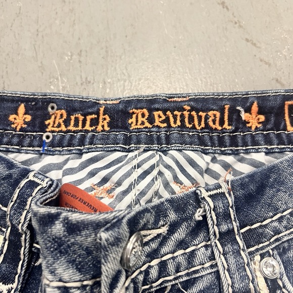 Rock Revival Donna Boot Jeans Women's Size 31 Dark Wash Distressed Embroidered - Picture 4 of 8